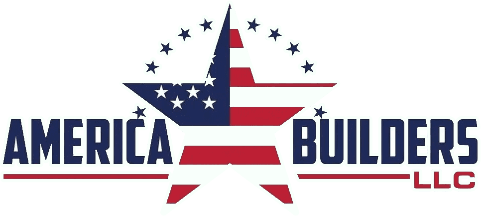 Logo of "America Builders LLC" featuring a red, white, and blue color scheme with stars and stripes, forming a stylized construction tool shape.